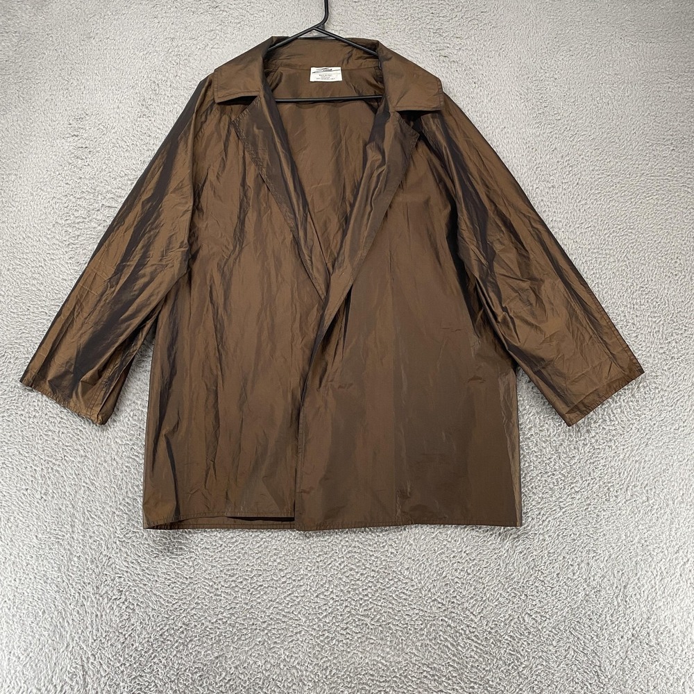 Zoran Silk Coat Womens One Size Brown Taffeta Lightweight Open Front Made Italy